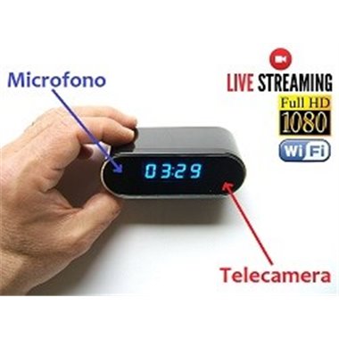 Orologio/Sveglia con Mini camera FullHD 1080p incorporata, registra e trasmette Audio/Video in DIRETTA