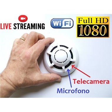 Sensore di Fumo con Mini camera FullHD 1080p incorporata, registra e trasmette Audio/Video in DIRETTA