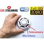 Sensore di Fumo con Mini camera FullHD 1080p incorporata, registra e trasmette Audio/Video in DIRETTA