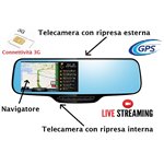 Specchietto retrovisore con 2 telecamere incorporate, trasmissione posizione tramite 3G + VivaVoce + Localizzatore GPS