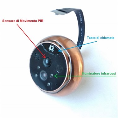 Spioncino Elettronico con Monitor interno, Motion Detector PIR + Videoregistratore