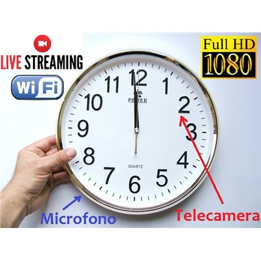 Orologio da muro con mini camera FullHD 1080p incorporata, registra e trasmette audio/video in DIRETTA