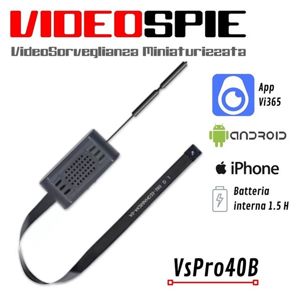 Spycam VideoSpia FullHD 1080p trasmette e registra audio/video in remoto su smartphone - Batteria interna da 1,5 ore
