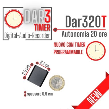 Micro registratore audio digitale piccolissimo con 20 ore di autonomia, TIMER PROGRAMMABILE, attivazione vocale VAS e filtro DSP