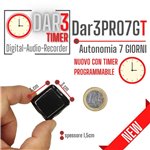 Mini registratore audio digitale PICCOLISSIMO con 7gg di autonomia, TIMER PROGRAMMABILE, attivazione vocale VAS e filtro DSP