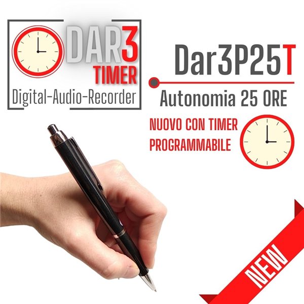 Penna con registratore audio digitale con TIMER e 25 ore di autonomia, attivazione vocale VAS e filtro DSP